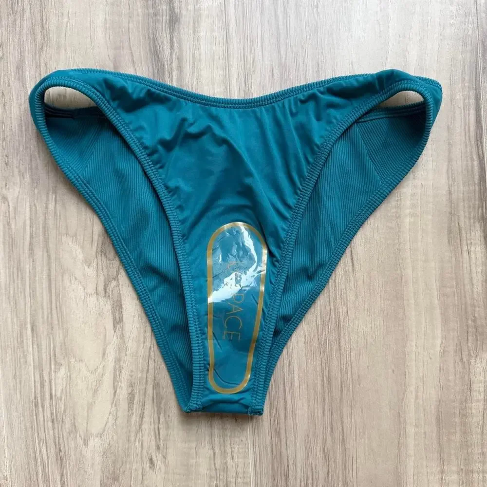 L*SPACE Ribbed Bikini Bottom Teal Women’s Large Classic Swim Bottom